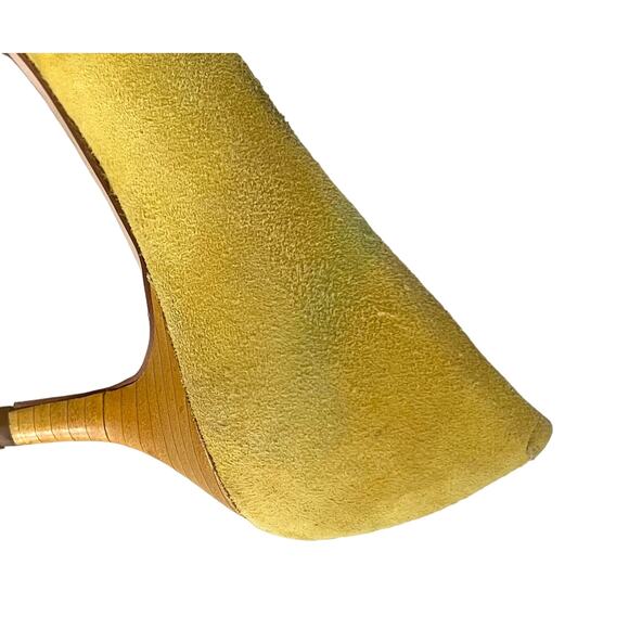 Nine West Heels Women’s 7.5 Xeena Yellow Suede Kitten Pumps Pointy Toe Slip On - Picture 14 of 16